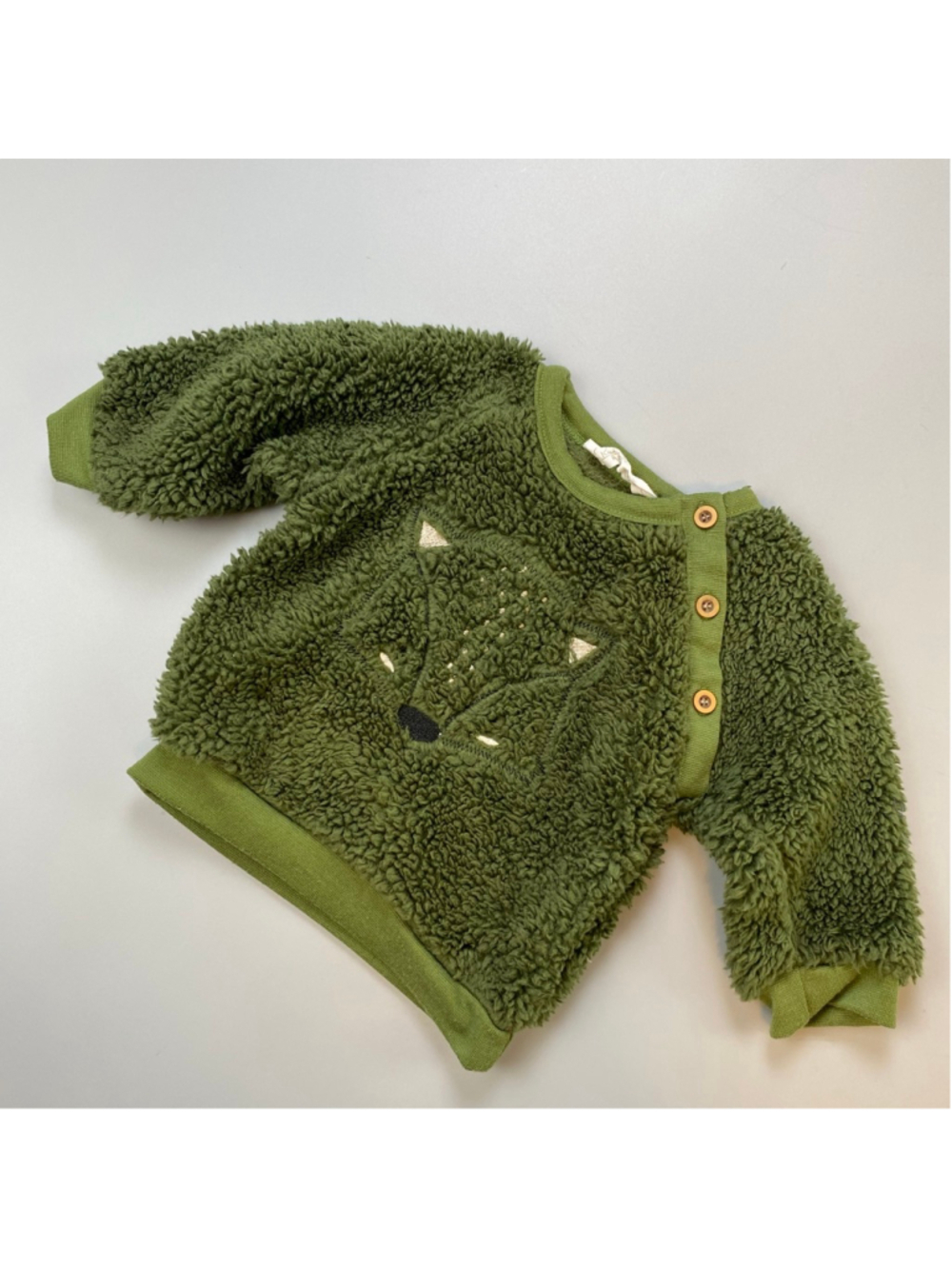 Baby Rene Rofe Green Fox Sherpa Sweatshirt 12 Months Fuzzy Cozy Kidcore Animal